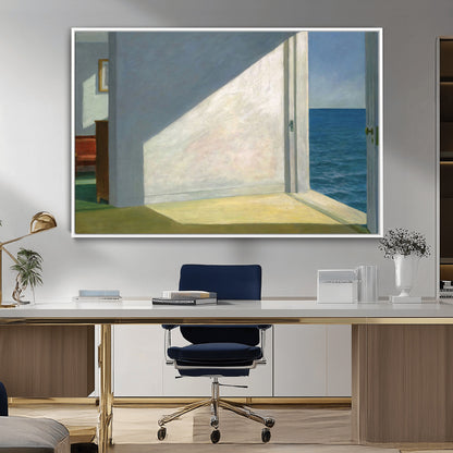 34188481-MGV-FC-36X24_White-Coastal Sunlight Wall Art – Minimalist Ocean View Canvas Print, Serene Beach House Inspired Decor for Bedroom, Living Room,