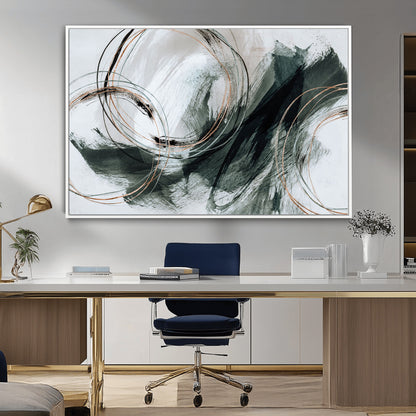 86583265-SEG-FC-90X60_Oversize_Oversize-Black and Gray Abstract Wall Art – Modern Copper Circle Canvas Print, Contemporary Minimalist Painting for Living Room, Bedroom,