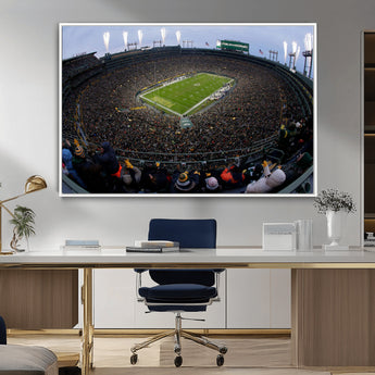 14387817-MGV-CV-36X24-Lambeau Field Stadium Wall Art – Green Bay Packers Game Day Canvas Print with Fireworks and Crowd – NFL Football Fan Man Cave