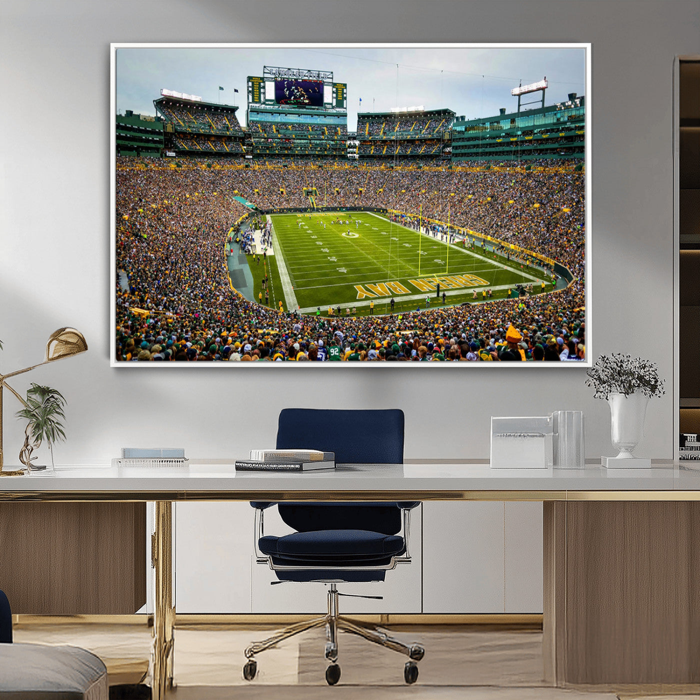 96617112-MGV-CV-36X24-Lambeau Field Wall Art – Green Bay Packers NFL Football Stadium Canvas Print – Game Day Crowd Sports Decor for Man Cave, Bar, or
