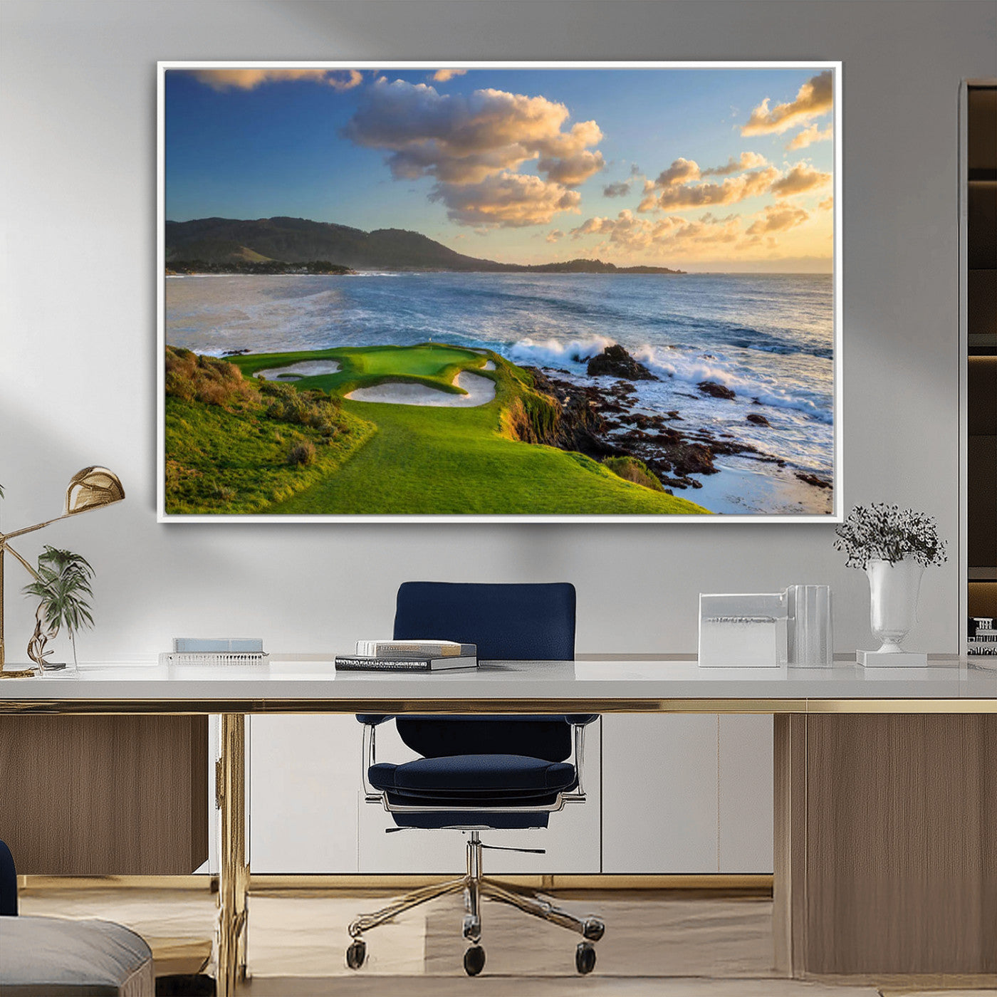 50107048-MGV-CV-36X24-Golf Course Wall Art – Coastal Ocean View Canvas Print, Scenic Fairway Landscape Decor for Office, Man Cave, Bedroom, or Living