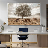 87590224-MGV-CV-36X24-Longhorn Cattle Wall Art – Rustic Western Landscape Canvas Print, Texas Farmhouse Prairie Scene for Living Room, Office, or Ranch