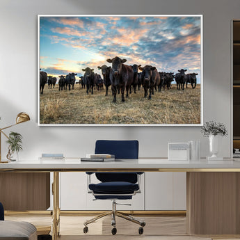 13867292-MGV-CV-36X24-Black Cattle Wall Art – Rustic Ranch Herd Canvas Print, Western Farmhouse Country Landscape Decor for Living Room, Office, or
