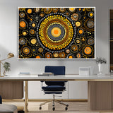 45478523-MGV-CV-36X24-Abstract Circle Wall Art – Bold Black and Gold Dot Painting Canvas Print, Modern Geometric Mandala Style Decor for Living Room or