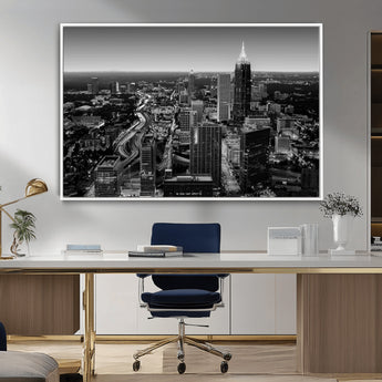46578567-MGV-CV-36X24-Atlanta Skyline Wall Art – Black and White Cityscape Canvas Print, Modern Urban Night Decor for Office, Living Room, or Apartment