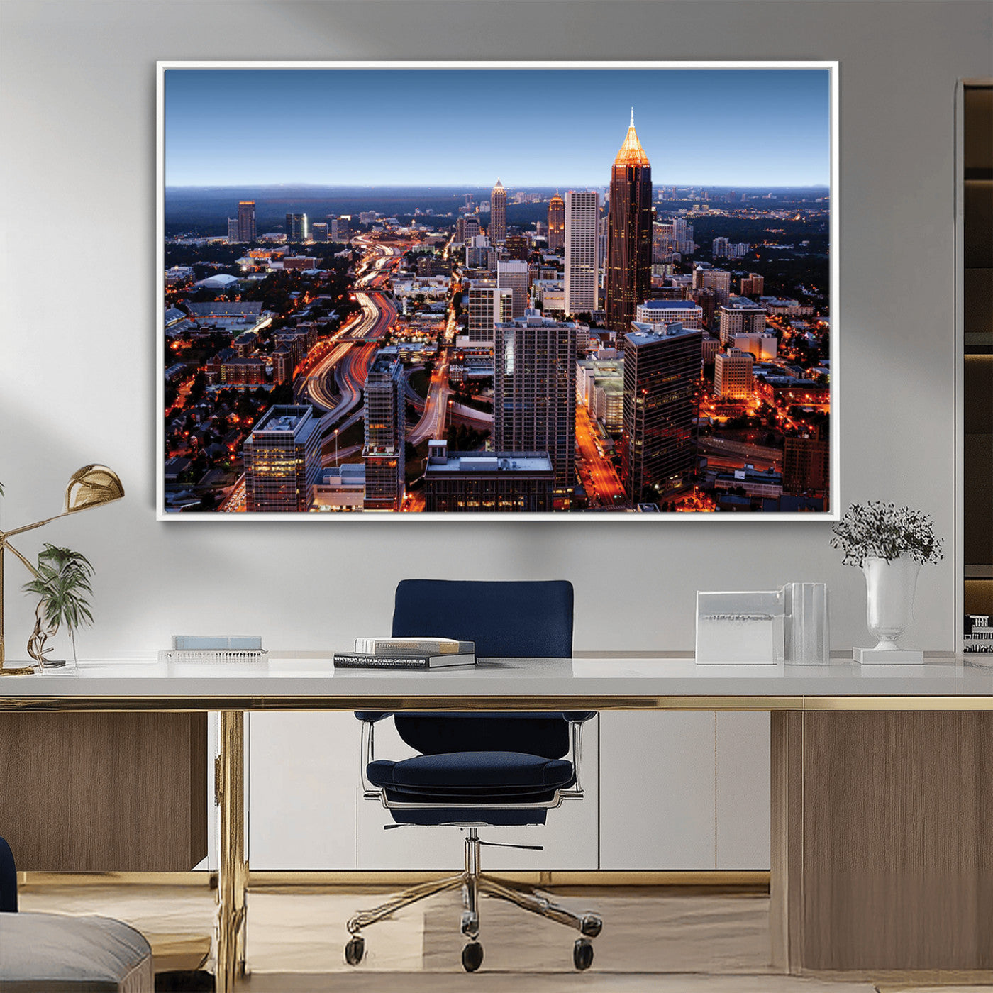 81886632-MGV-CV-36X24-Atlanta Skyline Wall Art – Vibrant City Lights Canvas Print, Modern Urban Cityscape Decor for Living Room, Office, or Apartment