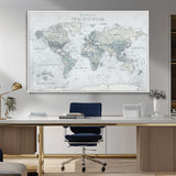 94249974-MGV-CV-36X24-Ours Explore World Map Wall Art – Modern Travel Canvas Print, Neutral Adventure Decor for Living Room, Office, Study, Bedroom,