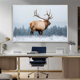 85177251-MGV-CV-36X24-Elk Wall Art – Majestic Wildlife Canvas Print of Bull Elk Snowy Forest, Rustic Nature Decor for Living Room, Cabin, or Office