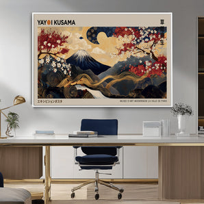 66892669-MGV-CV-36X24-Japanese Landscape Wall Art – Mount Fuji Canvas Print with Cherry Blossoms and Golden Waves, Traditional Asian Inspired Artwork