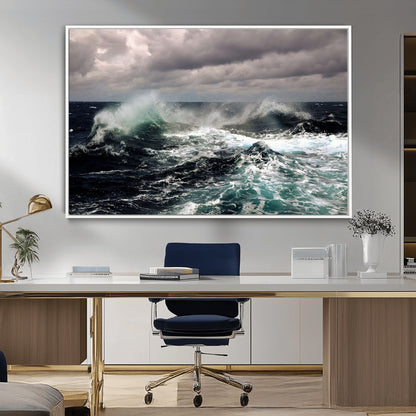 38622353-MGV-CV-36X24-Ocean Wave Wall Art – Dramatic Seascape Canvas Print with Stormy Sky and Crashing Sea, Bold Coastal Photography for Living Room,