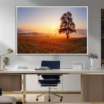 57919623-MGV-CV-36X24-Golden Sunrise Landscape Canvas Wall Art - Framed Misty Field Print, Large Nature Canvas for Living Room, Office, or Home Decor