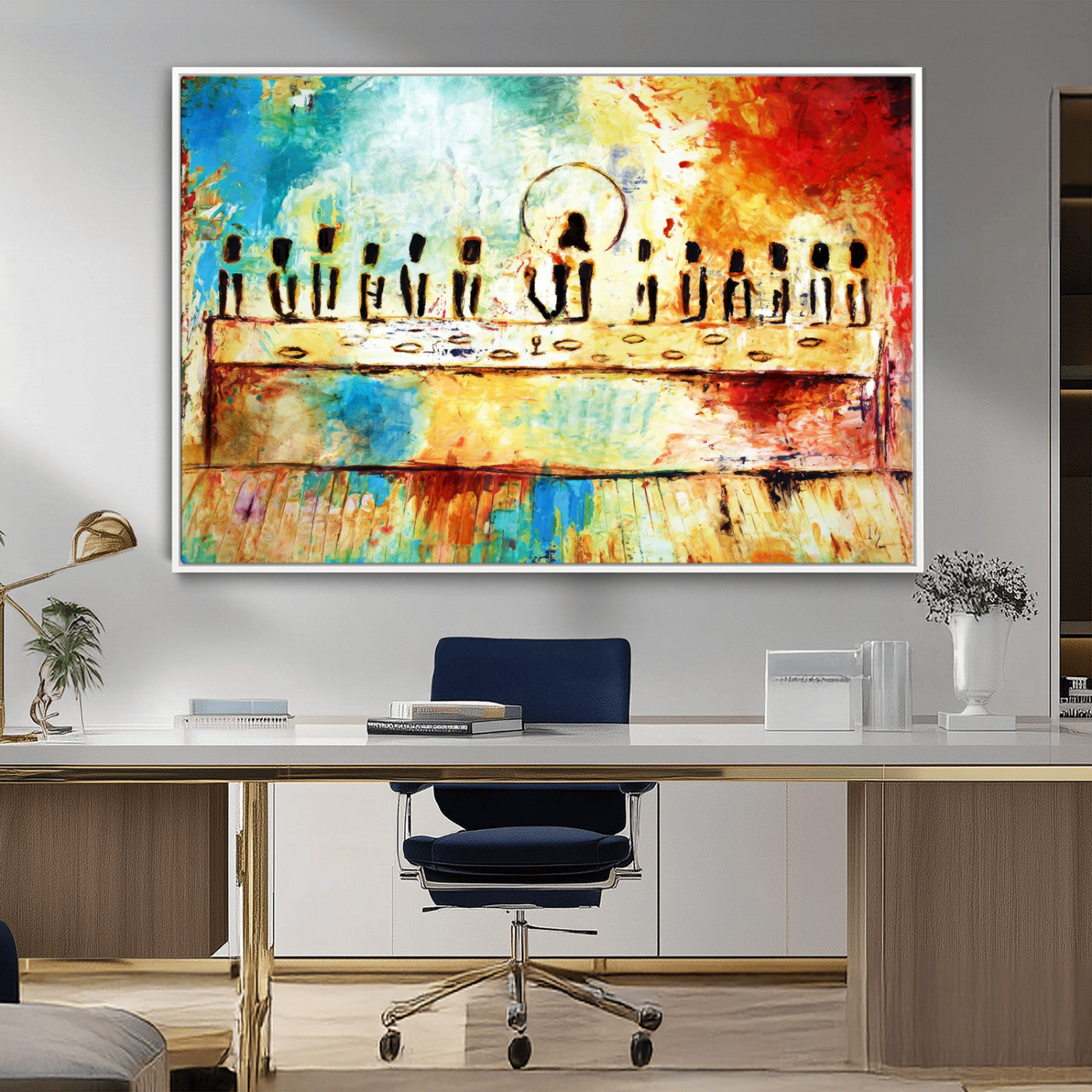 YKE34632598CR-MGV-FC-36X24_White-Abstract Last Supper with Apostles Wall Art Canvas Print