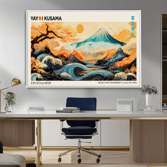 94085549-MGV-CV-36X24-Japanese Wave and Mountain Wall Art – Panoramic Abstract Landscape Canvas Print, Asian Inspired Nature Decor for Living Room,