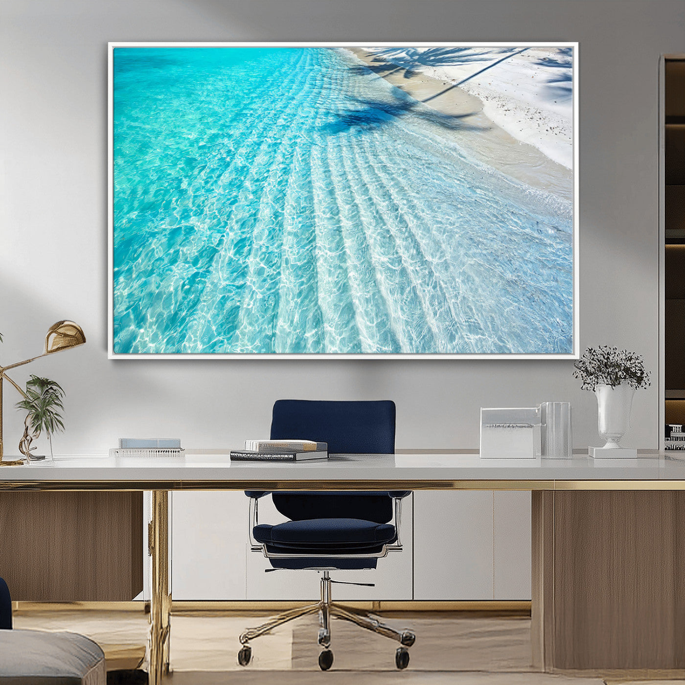 68127042-MGV-CV-36X24-Beach Wall Art – Tropical Ocean Canvas Print, Clear Water and White Sand Photography Decor for Bedroom, Living Room, Office,