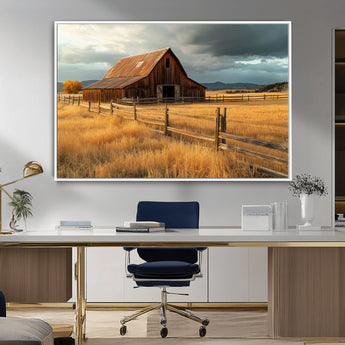 16480179-MGV-CV-36X24-Farmhouse Wall Art – Rustic Barn and Golden Field Canvas Print, Country Landscape Photography Decor for Bedroom, Living Room,
