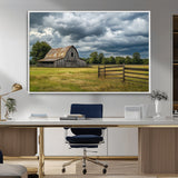 39409517-MGV-CV-36X24-Rustic Barn Wall Art – Weathered Farmhouse and Storm Clouds Canvas Print, Country Landscape Photography Decor for Bedroom, Living