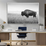 90861202-MGV-CV-36X24-Black and White Bison Canvas Wall Art – Rustic American Buffalo Print, Western Wildlife Photography for Farmhouse, Cabin, Office