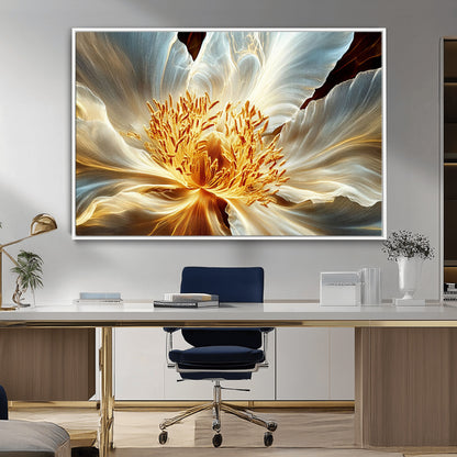 20862576-MGV-CV-36X24-Golden Abstract Flower Canvas Wall Art – Modern Botanical Bloom Print, Elegant Floral Artwork for Living Room, Bedroom, Office