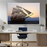 99957679-MGV-CV-36X24-Majestic Sailing Ship Wall Art – Sunset Ocean Voyage, Classic Tall Ship with Wind Filled Sails Canvas Print for Home, Office,