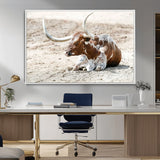 89096667-MGV-CV-36X24-Texas Longhorn Wall Art – Rustic Western Canvas Print, Cattle Photography Decor for Ranch House, Living Room, Office, Man Cave