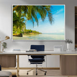 65056721-MGV-CV-36X24-Tropical Beach Wall Art – Palm Tree Coastal Photography Print, Relaxing Ocean Paradise Landscape, Island Seascape Home or Office