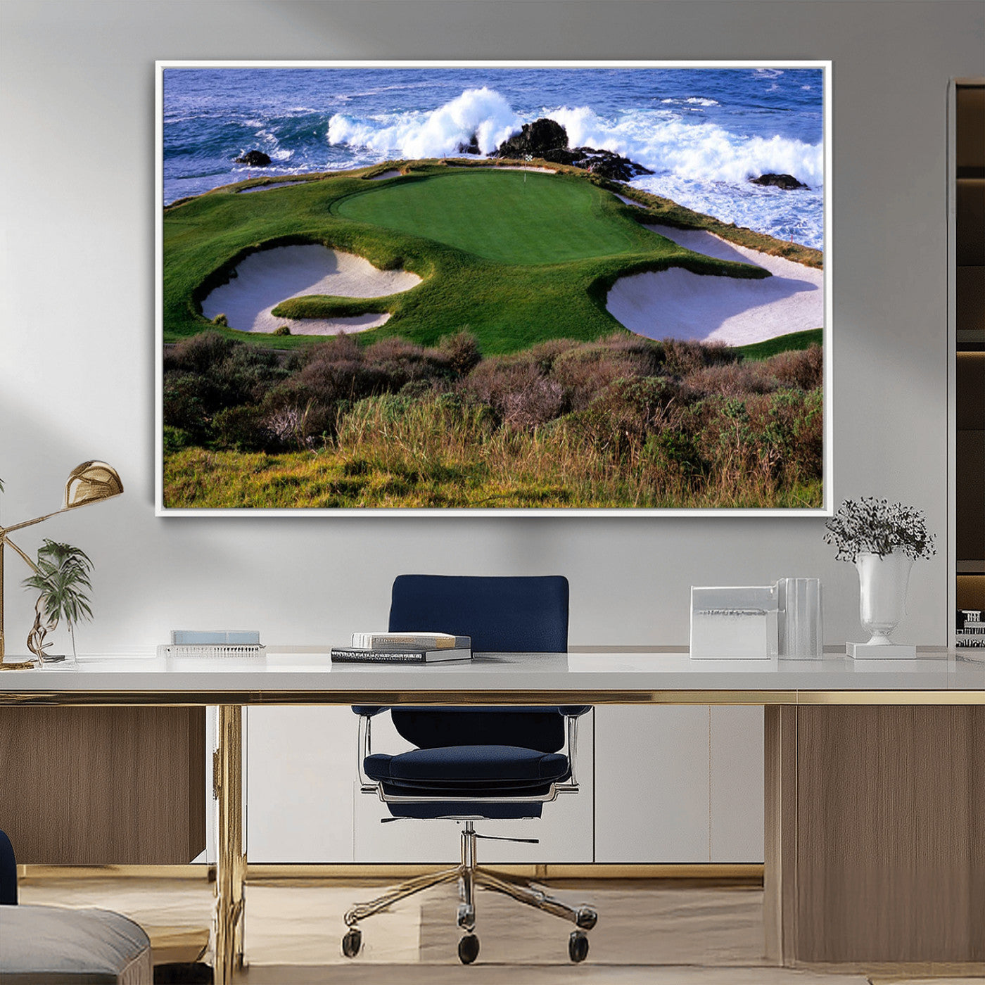 22776914-MGV-CV-36X24-Golf Course Wall Art – Oceanfront Green Canvas Print, Coastal Pebble Beach Photography Sports Decor for Living Room, Office, Man
