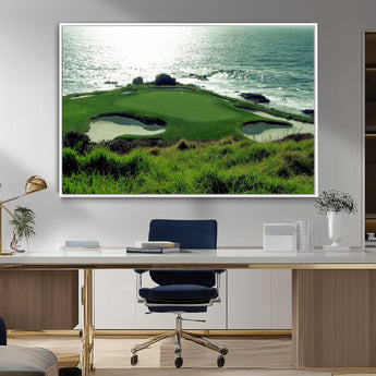 48473947-MGV-CV-36X24-Ocean Golf Course Wall Art – Panoramic Green Fairway Canvas Print, Coastal Golf Landscape Photography Sports Decor for Office, Man