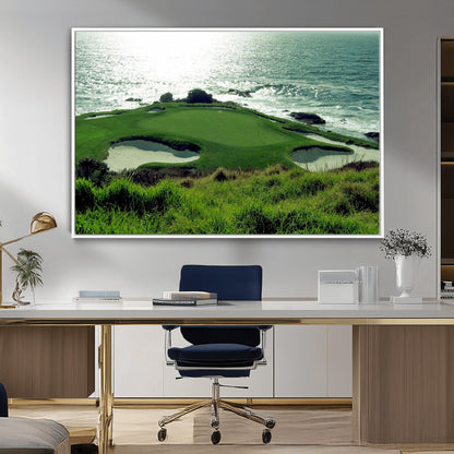 48473947-MGV-CV-36X24-Ocean Golf Course Wall Art – Panoramic Green Fairway Canvas Print, Coastal Golf Landscape Photography Sports Decor for Office, Man