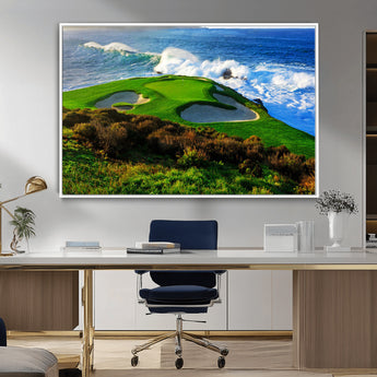 34181847-MGV-CV-36X24-Coastal Golf Course Wall Art – Panoramic Ocean Fairway Canvas Print, Scenic Sports Photography Decor for Office, Man Cave, Living