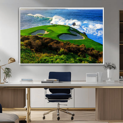 34181847-MGV-CV-36X24-Coastal Golf Course Wall Art – Panoramic Ocean Fairway Canvas Print, Scenic Sports Photography Decor for Office, Man Cave, Living