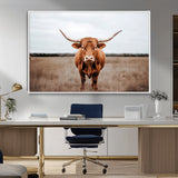 16316734-MGV-CV-36X24-Texas Longhorn Wall Art – Rustic Bull Portrait Canvas Print, Western Farmhouse Animal Photography Decor for Living Room, Office,