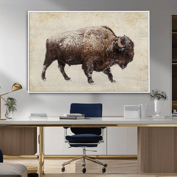 54810031-MGV-CV-36X24-Western Wall Art – Snow Covered Bison Canvas Print, Rustic Wildlife Photography Decor for Bedroom, Living Room, Office, Lodge,