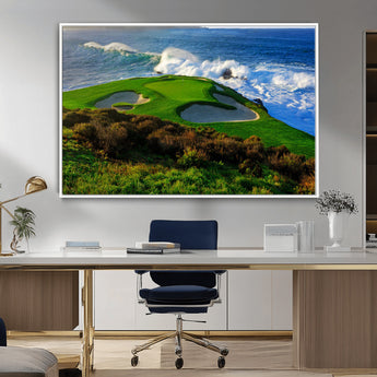 13644055-MGV-CV-36X24-Golf Wall Art – Oceanfront Green Canvas Print, Scenic Coastal Course Photography Decor for Bedroom, Living Room, Office, Sports