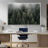 84059409-MGV-CV-36X24-Forest Wall Art – Misty Evergreen Trees Canvas Print, Tranquil Nature Photography Decor for Bedroom, Living Room, Office, Cabin or