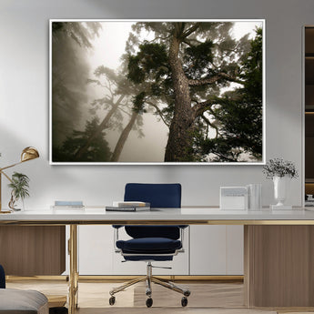 87969493-MGV-CV-36X24-Forest Wall Art – Misty Tall Trees Canvas Print, Dramatic Woodland Photography Decor for Bedroom, Living Room, Office, Cabin,