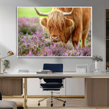 64069351-MGV-CV-36X24-Farmhouse Wall Art – Highland Cow in Wildflowers Canvas Print, Rustic Country Cattle Photography Decor for Bedroom, Living Room,