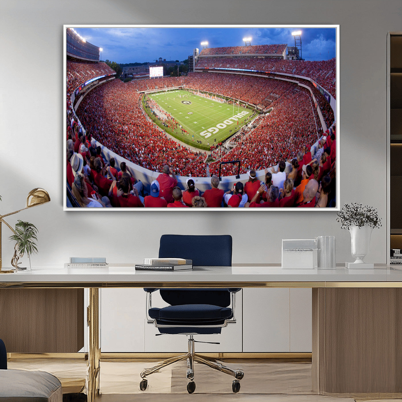 10244378-MGV-FC-36X24_White-Sanford Stadium Wall Art – Georgia Bulldogs Football Panoramic Evening Canvas Print, College Game Day Decor for Man Cave, Bar, or