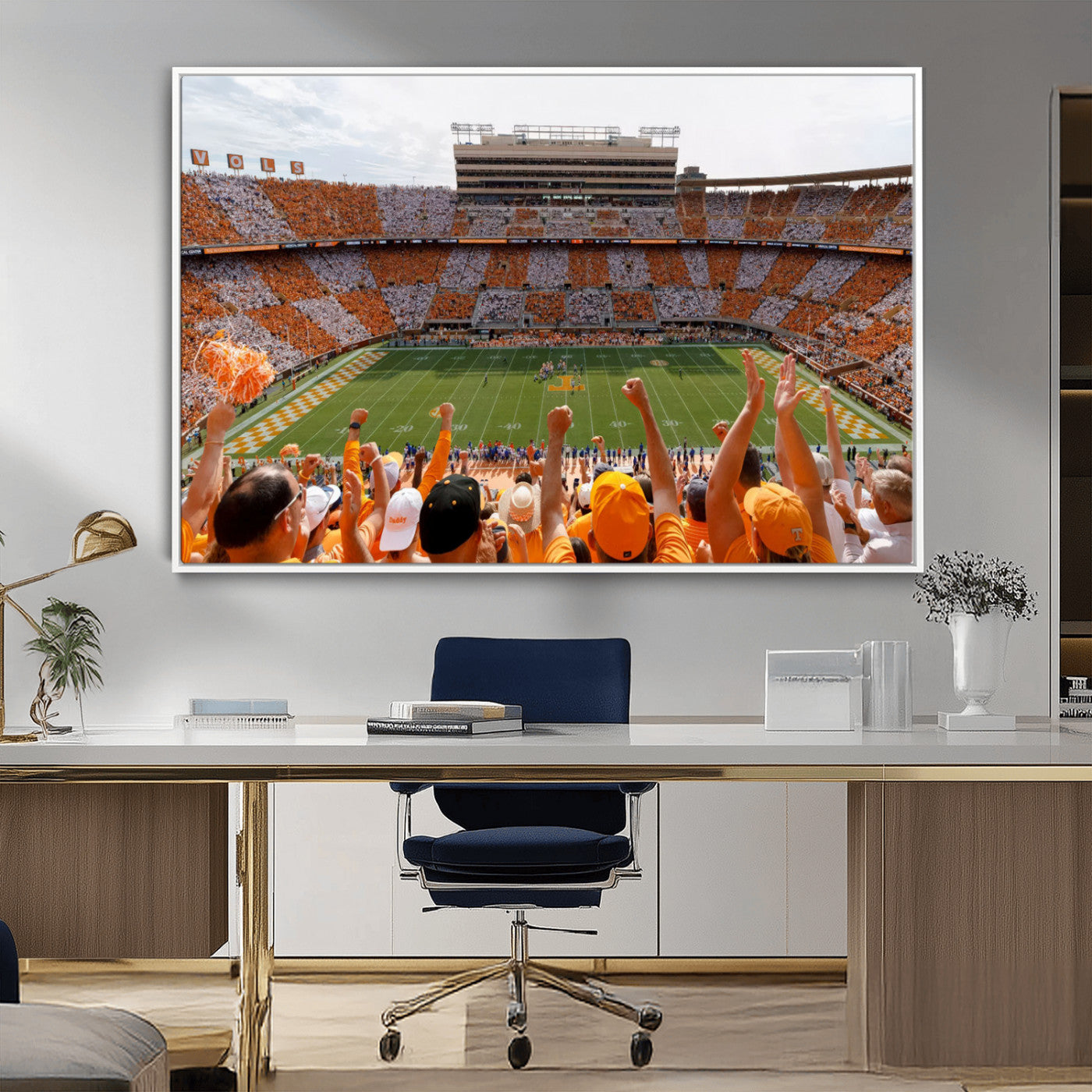 76011417-MGV-CV-36X24-Tennessee Volunteers Wall Art – Neyland Stadium Checkerboard Crowd Canvas Print, Vols Football Game Day Fan Perspective Sports