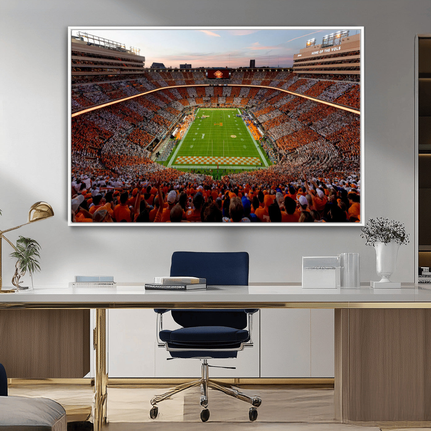 37160229-MGV-FC-36X24_White-Neyland Stadium Wall Art – Panoramic Tennessee Volunteers Sunset Canvas Print, Checkerboard Crowd Football Game Day Decor for