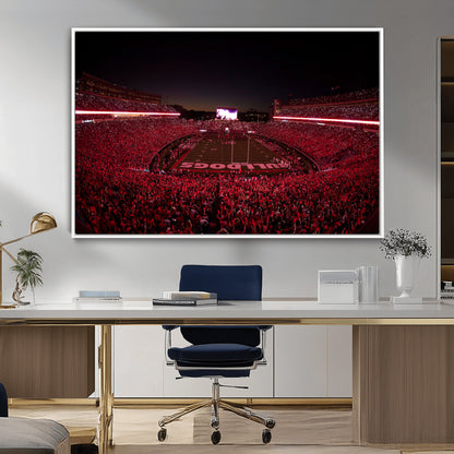 38331045-MGV-CV-36X24-Sanford Stadium Wall Art – Panoramic Georgia Bulldogs Red Light Game Football Canvas Print, Night Crowd Sports Decor for Office,