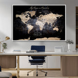 51488142-MGV-CV-36X24-Personalized World Map Wall Art – Dark Rustic Adventure Travel Map with Custom Names, Vintage Wall Decor for Couples, Families or