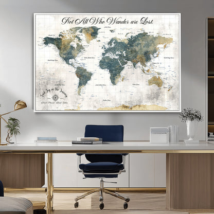 16233493-MGV-FC-36X24_White-Personalized World Map Wall Art – Rustic Blue Green Wanderlust Travel Map with Custom Couple Names, Vintage Wall Decor for Home