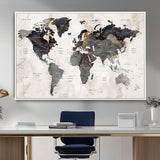 MGV-FC-36X24 - World Map Wall Art Canvas Print, Framed Rustic Map Art Picture Print, Antique Map Perfect Rustic Explorer Decor Artwork