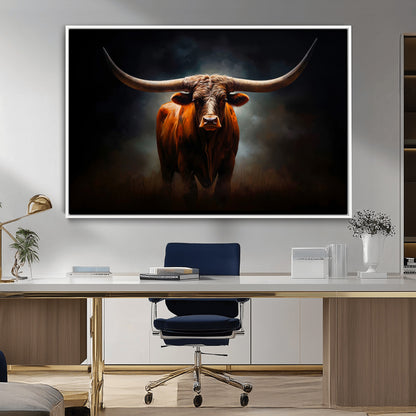 12484-MGV-CV-36X24-Texas Longhorn Wall Art Canvas Print, Framed Western Bull Art Picture Print, Moody Cattle Perfect Moody Western Decor Artwork