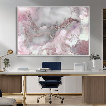 16416-MGV-CV-36X24-Blush Marble Wall Art Canvas Print, Framed Rose Gold Art Picture Print, Pink Cloudy Perfect Modern Glam Decor Artwork