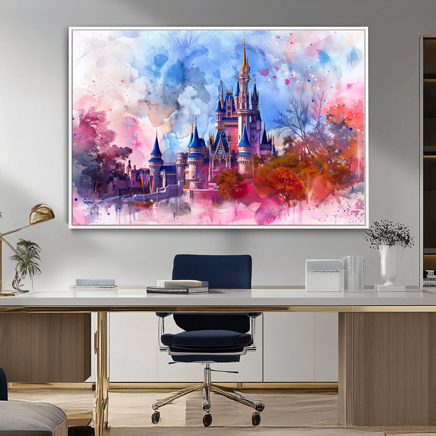 15129-MGV-CV-36X24-Disney Castle Wall Art Canvas Print, Framed Cinderella Palace Art Picture Print, Fantasy Kingdom Perfect Whimsical Fairytale Decor