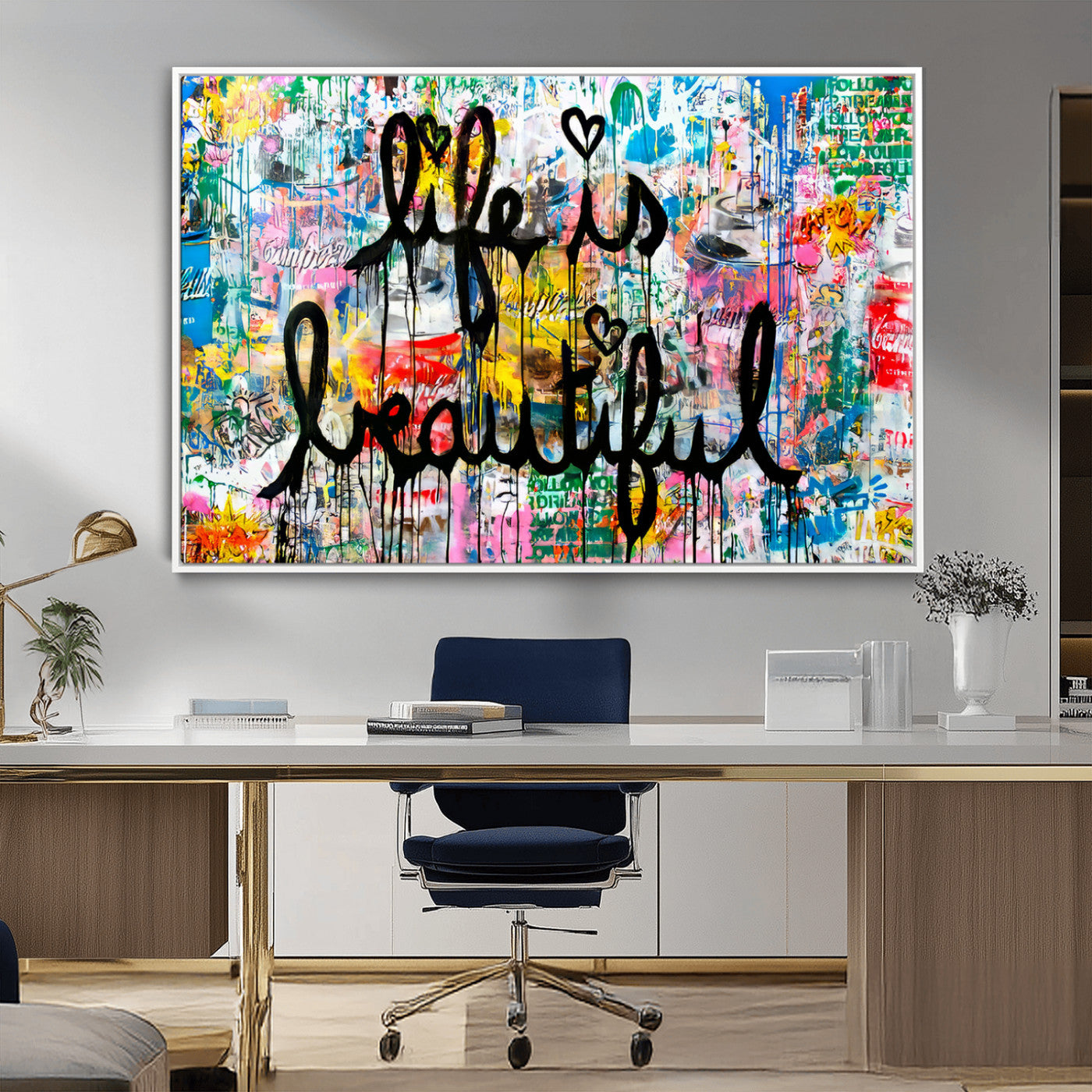 36856-MGV-CV-36X24-Life Is Beautiful Wall Art – Colorful Graffiti Canvas Print, Modern Street Style Artwork, Inspirational Decor for Living Room,