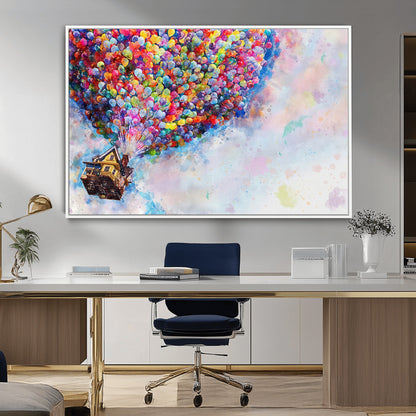 18792-MGV-CV-36X24-Up Movie House Wall Art Canvas Print, Framed Carls Journey Art Picture Print, Up Inspired Perfect Animated Whimsical Decor Artwork