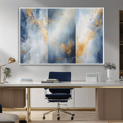 41836-MGV-CV-36X24-Abstract Gold Wall Art Canvas Print, Framed Blue Layers Art Picture Print, Elegant Cloud Perfect Elegant Minimalist Decor Artwork