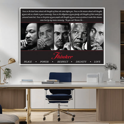 45112-MGV-FC-36X24_White-Black Icons Wall Art Canvas Print, Framed Thinker Art Picture Print, Motivational Quote Perfect Cultural Modern Decor Artwork